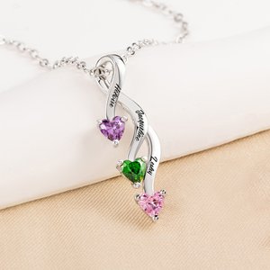 Personalized Minimalist Family 2-8 Heart Shaped Birthstones Necklace with Engraved Names Mother's Day Birthday Gift for Women Mom