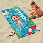 Personalized 3D Cartoon Character Swimming Pool Quick Dry Oversized Beach Towel with Name Summer Vacation Birthday Gift for Boys Girls