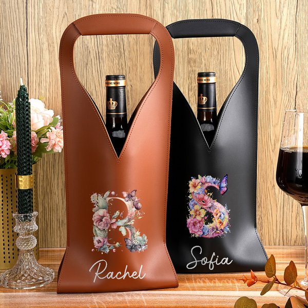 Sac à vin en cuir PU personnalisé avec nom et poignée protectrice Accessoires pour le vin Cadeau d'anniversaire pour les amateurs de vin