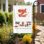 Personalised Funny Pumpkin Dancing Skeletons Garden Flag with 3-8 Names and Quote Yard Porch Decor Halloween Housewarming Gift for Family Friend