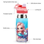 Personalized Fantasy 3D Cartoon Mermaid 12 oz Insulated Water Bottle with Name and Spill-proof Lid Back to School Birthday Gift for Girls
