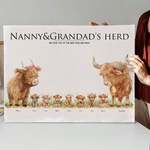 Personalized Highland Cow Family Poster Frameless Framed Painting with 2-17 Names Home Decor Birthday Mother's Day Father's Day Gift for Mom Dad