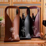 Sac à vin en cuir PU personnalisé avec nom et poignée protectrice Accessoires pour le vin Cadeau d'anniversaire pour amateur de vin