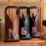 Sac à vin en cuir PU personnalisé avec nom et poignée protectrice Accessoires pour le vin Cadeau d'anniversaire pour les amateurs de vin