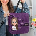 Bolsa de lona personalizada con corazón retro y personaje de dibujos animados con 1 a 8 nombres regalo de cumpleaños o Día de la Madre para mujeres
