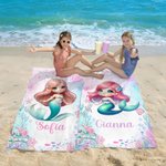 Personalized Cute 3D Cartoon Pink Fantasy Mermaid Quick Dry Oversized Beach Towel with Name Summer Vacation Birthday Gift for Girls Women