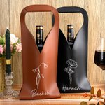 Sac à vin en cuir PU personnalisé avec nom et poignée protectrice Accessoires pour le vin Cadeau d'anniversaire pour amateur de vin
