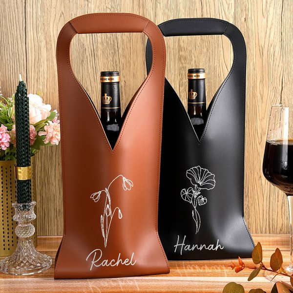 Sac à vin en cuir PU personnalisé avec nom et poignée protectrice Accessoires pour le vin Cadeau d'anniversaire pour amateur de vin