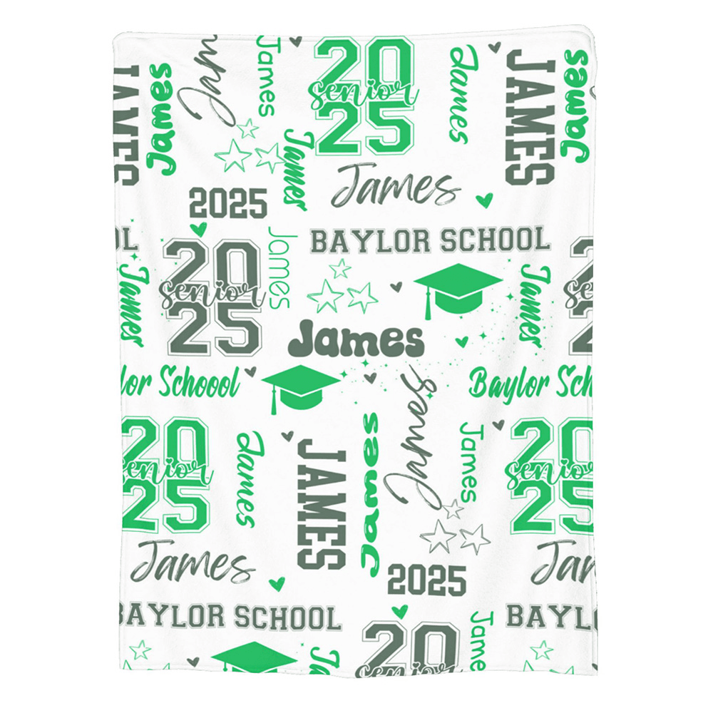 Personalized Class of 2025 Name Blanket with School and Cap Graphic, Graduation Celebration Throw Blanket, Graduation Souvenir, Gift for Graduates
