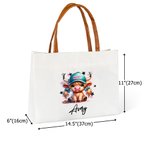 Personalized Cute Highland Cow Canvas Tote Bag with Name and Leather Handle Travel Accessory Birthday Gift for Girls Highland Cow Lovers
