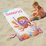 Personalized Cartoon Scuba Diver Quick Dry Oversized Name Beach Towel and Bag Summer Vacation Beach Essentials Birthday Gift for Boys Girls Adults