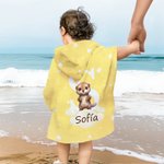 Toalla de playa con capucha personalizada de animales nombre e inicial súper absorbente para vacaciones de verano o regalo de cumpleaños para niños