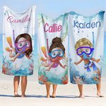 Personalized Cartoon Scuba Diver Quick Dry Oversized Name Beach Towel and Bag Summer Vacation Beach Essentials Birthday Gift for Boys Girls Adults