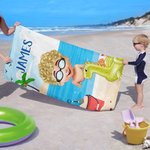 Personalized 3D Cartoon Kid Quick Dry Oversized Beach Towel with Name Summer Vacation Essentials Beach Pool Party Birthday Gift for Boys Girls