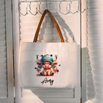 Personalized Cute Highland Cow Canvas Tote Bag with Name and Leather Handle Travel Accessory Birthday Gift for Girls Highland Cow Lovers