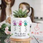 Maceta de cerámica personalizada con nombre y base de bambú Regalo del Día de la Madre para mamá abuela