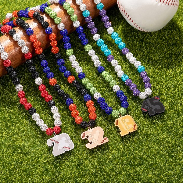 Personalised Magnetic Sparkle Rhinestone Disco Ball Baseball Sports Name Beaded Necklace Game Day Birthday Gift for Ball Game Lovers Players