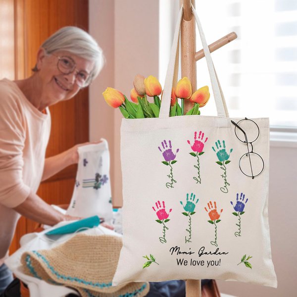 Sac en toile personnalisé avec 1-12 noms d'enfants et sous-titres Cadeau d'anniversaire de la fête des mères pour maman grand-mère