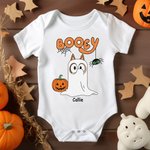 Personalised Cartoon Booey 1-6 Dog Ghosts Design 100% Cotton Baby Bodysuit with Name First Halloween Baby Shower Gift for Newborns