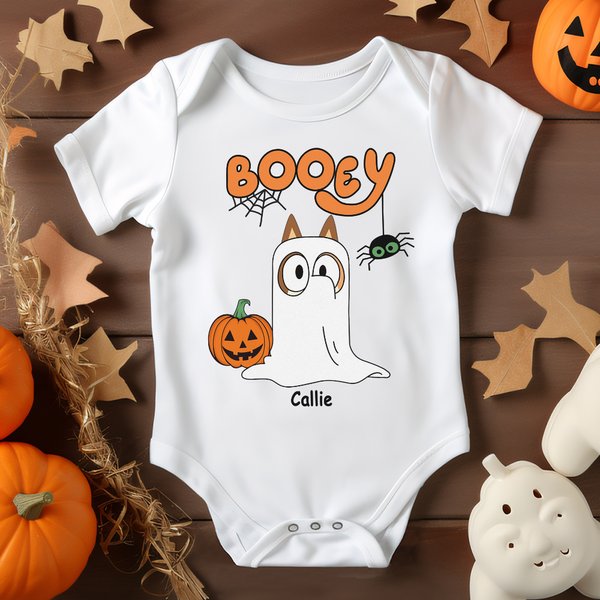 Personalised Cartoon Booey 1-6 Dog Ghosts Design 100% Cotton Baby Bodysuit with Name First Halloween Baby Shower Gift for Newborns
