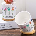 Maceta de cerámica personalizada con nombre y base de bambú Regalo del Día de la Madre para mamá abuela