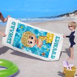 Personalized Swimming Pool 3D Cute Cartoon Kid Quick Dry Oversized Beach Towel with Name Summer Travel Essential Vacation Gift for Boys Girls