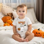 Personalised Cartoon Booey 1-6 Dog Ghosts Design 100% Cotton Baby Bodysuit with Name First Halloween Baby Shower Gift for Newborns