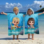 Personlig 3D-tegneseriefigur undervannsverden Mykt, hurtigtørkende badehåndkle med hette for barn med navn Sommerferie Reise Bursdagsgave til gutter Jenter