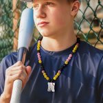 Personalised Magnetic Sparkle Rhinestone Disco Ball Baseball Sports Name Beaded Necklace Game Day Birthday Gift for Ball Game Lovers Players