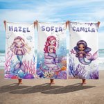 Personalized Fantasy Mermaid Quick Dry Oversized Microfiber Beach Towel with Name Vacation Beach Travel Accessories Birthday Gift for Girls Kids