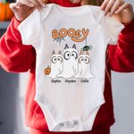 Personalised Cartoon Booey 1-6 Dog Ghosts Design 100% Cotton Baby Bodysuit with Name First Halloween Baby Shower Gift for Newborns