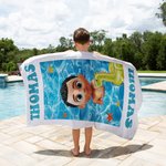 Personalized Swimming Pool 3D Cute Cartoon Kid Quick Dry Oversized Beach Towel with Name Summer Travel Essential Vacation Gift for Boys Girls
