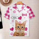 Personalized Cute Paw Print Bone Pet Photo Soft Short Sleeve Pajama Set with Title and Name Anniversary Birthday Gift for Pet Lovers Owners