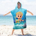 Personlig 3D-tegneseriefigur undervannsverden Mykt, hurtigtørkende badehåndkle med hette for barn med navn Sommerferie Reise Bursdagsgave til gutter Jenter