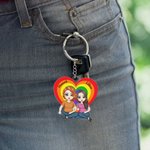 Personalized Cartoon Couple Character Heart Rainbow Keychain with Names Valentine's Day Anniversary Birthday Gift for Him Her