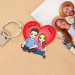 Personalized Cartoon Couple Character Heart Rainbow Keychain with Names Valentine's Day Anniversary Birthday Gift for Him Her