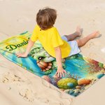 Personalized Underwater World Cute Cartoon Marine Animal Soft Quick Dry Oversized Beach Towel with Name Beach Pool Party Birthday Gift for Kids