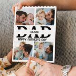 Personalized 4 Dad Photos Collage Building Brick Puzzles with Name and Text Father's Day Birthday Gift for Dad Grandpa