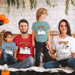 Personalised Booey Cute Dog Ghost Pumpkin 100% Cotton Kid Aldult T-shirt with 1-6 Names Halloween Party Gift for Family Kids Friends