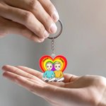 Personalized Cartoon Couple Character Heart Rainbow Keychain with Names Valentine's Day Anniversary Birthday Gift for Him Her
