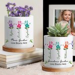 Maceta de cerámica personalizada con nombre y base de bambú Regalo del Día de la Madre para mamá abuela