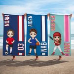 Serviette de Plage Personnalisée avec Nom et Personnage Dessin Animé Style Spotif Cadeau d'Anniversaire pour Amoureux du Sport