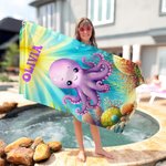 Personalized Underwater World Cute Cartoon Marine Animal Soft Quick Dry Oversized Beach Towel with Name Beach Pool Party Birthday Gift for Kids