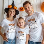 Personalised Booey Cute Dog Ghost Pumpkin 100% Cotton Kid Aldult T-shirt with 1-6 Names Halloween Party Gift for Family Kids Friends