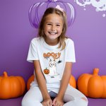 Personalised Booey Cute Dog Ghost Pumpkin 100% Cotton Kid Aldult T-shirt with 1-6 Names Halloween Party Gift for Family Kids Friends