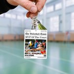 Personalized Sports Newspaper Photo Acrylic Keychain with Team Name Number and Tassel Birthday Team Gift for Sports Lovers Players