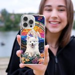 Spersonalizowane etui na telefon z portretem kota i psa ze sztucznego witrażu na iPhone'a z imieniem Prezent urodzinowy i rocznicowy dla właścicieli zwierząt domowych