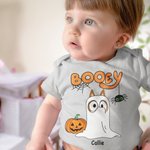 Personalised Cartoon Booey 1-6 Dog Ghosts Design 100% Cotton Baby Bodysuit with Name First Halloween Baby Shower Gift for Newborns