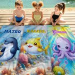 Personalized Underwater World Cute Cartoon Marine Animal Soft Quick Dry Oversized Beach Towel with Name Beach Pool Party Birthday Gift for Kids