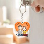 Personalized Cartoon Couple Character Heart Rainbow Keychain with Names Valentine's Day Anniversary Birthday Gift for Him Her